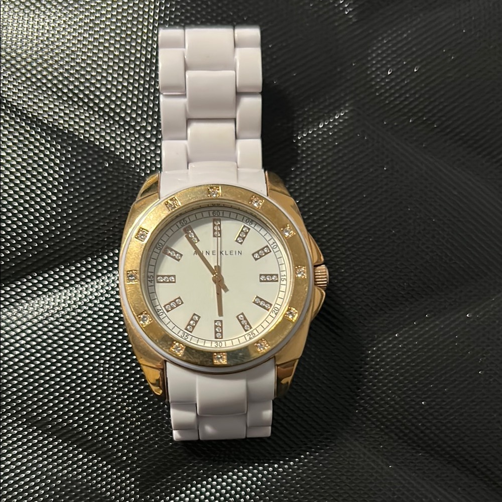 Anne Klein Gold-Tone Watch with White Band